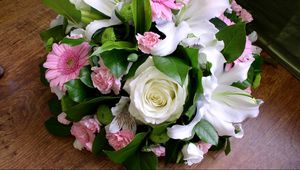 Preview wallpaper roses, gerbera, alstroemeria, lilies, carnations, bouquets, greens