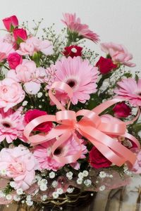 Preview wallpaper roses, gerbera, flower, basket, ribbon, greenery