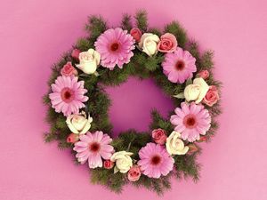 Preview wallpaper roses, gerbera, needles, wreath