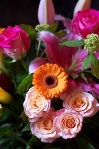 Preview wallpaper roses, gerberas, lilies, flowers, bunch, charm