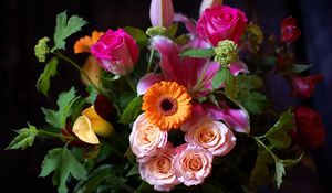 Preview wallpaper roses, gerberas, lilies, flowers, bunch, charm