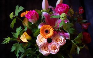 Preview wallpaper roses, gerberas, lilies, flowers, bunch, charm