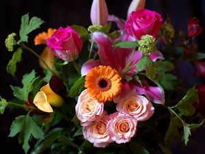 Preview wallpaper roses, gerberas, lilies, flowers, bunch, charm