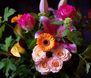 Preview wallpaper roses, gerberas, lilies, flowers, bunch, charm