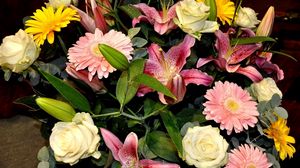 Preview wallpaper roses, gerberas, lilies, flower, leaf