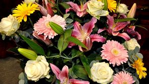 Preview wallpaper roses, gerberas, lilies, flower, leaf