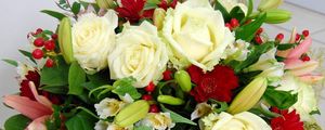 Preview wallpaper roses, gerberas, lilies, flowers, bouquet, decoration