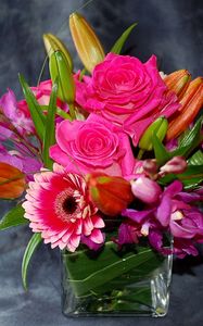 Preview wallpaper roses, gerberas, orchids, buds, flowers, composition