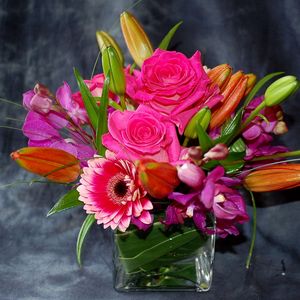 Preview wallpaper roses, gerberas, orchids, buds, flowers, composition