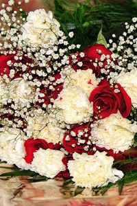 Preview wallpaper roses, gypsophila, carnations, bouquet, decoration