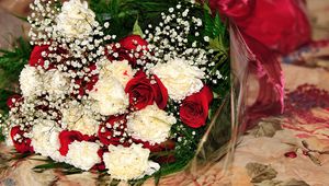 Preview wallpaper roses, gypsophila, carnations, bouquet, decoration