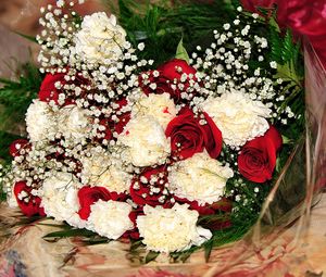 Preview wallpaper roses, gypsophila, carnations, bouquet, decoration