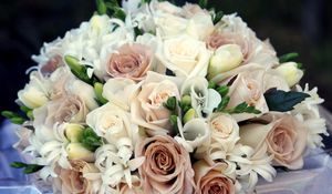 Preview wallpaper roses, hyacinths, flowers, bouquet, softness, design, composition