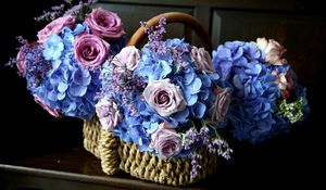 Preview wallpaper roses, hydrangea, flower, basket, beauty