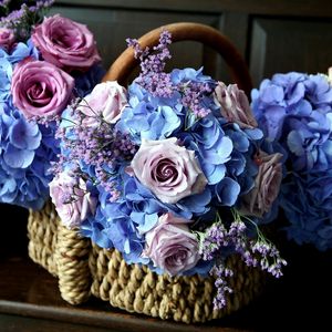 Preview wallpaper roses, hydrangea, flower, basket, beauty