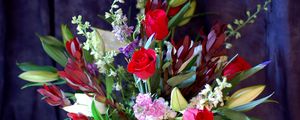 Preview wallpaper roses, lilies, flowers, bouquets, composition, vase