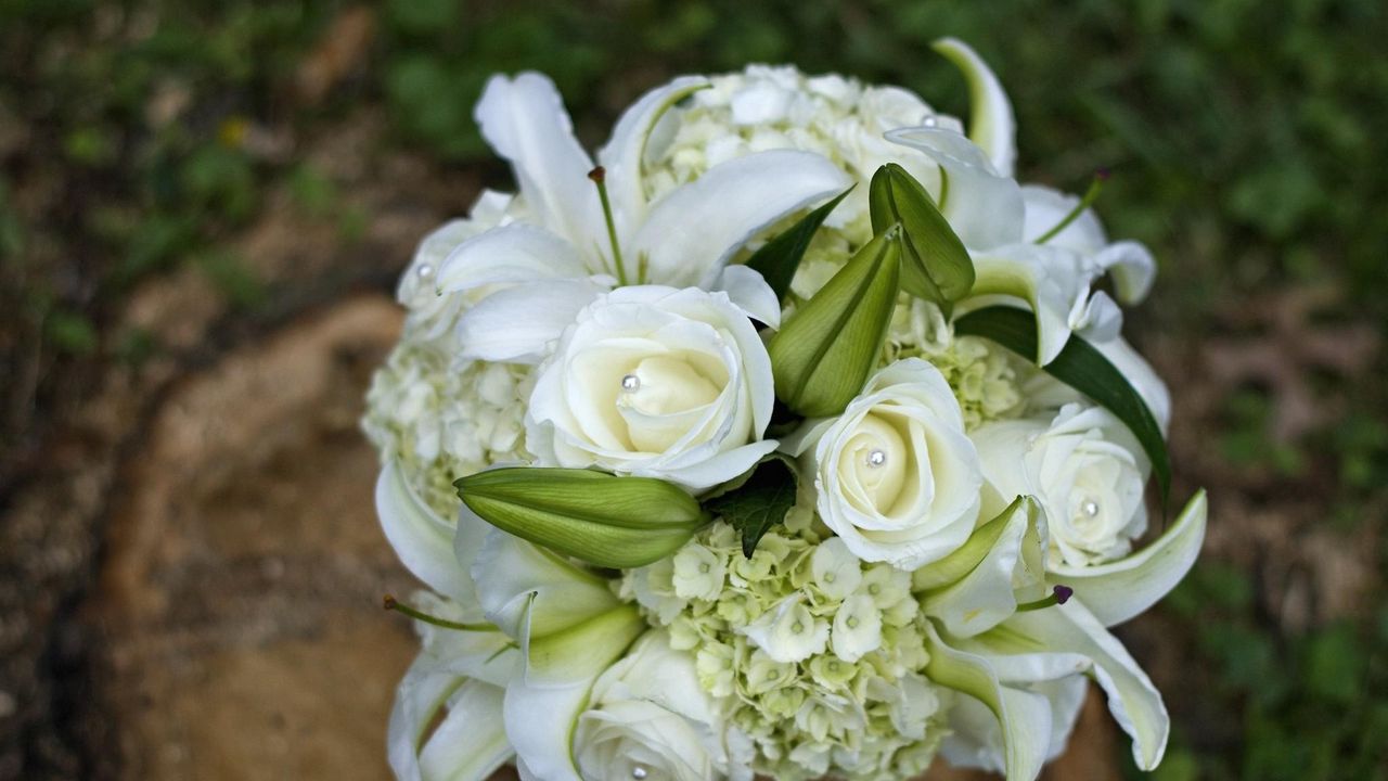 Wallpaper roses, lilies, hydrangeas, decoration, white, bouquet