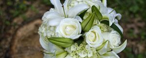 Preview wallpaper roses, lilies, hydrangeas, decoration, white, bouquet
