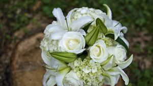 Preview wallpaper roses, lilies, hydrangeas, decoration, white, bouquet