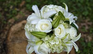 Preview wallpaper roses, lilies, hydrangeas, decoration, white, bouquet