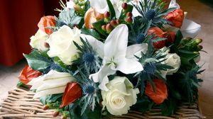 Preview wallpaper roses, lilies, physalis, flowers, bouquets, composition