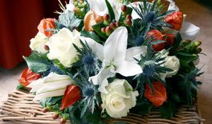 Preview wallpaper roses, lilies, physalis, flowers, bouquets, composition