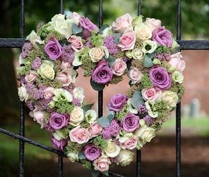 Preview wallpaper roses, lisianthus russell, flowers, fence, heart, song
