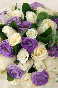 Preview wallpaper roses, lisianthus russell, leaves, flower, beautiful