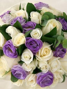 Preview wallpaper roses, lisianthus russell, leaves, flower, beautiful