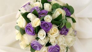 Preview wallpaper roses, lisianthus russell, leaves, flower, beautiful