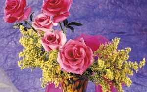 Preview wallpaper roses, mimosas, vase