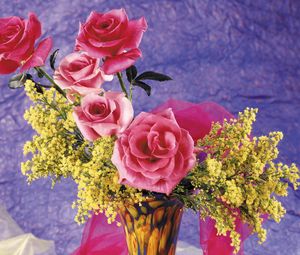 Preview wallpaper roses, mimosas, vase
