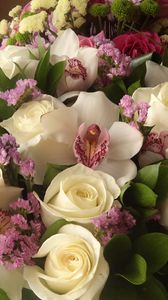 Preview wallpaper roses, orchids, flower, leaves, beautiful