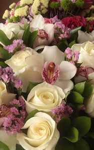 Preview wallpaper roses, orchids, flower, leaves, beautiful