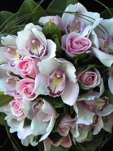 Preview wallpaper roses, orchids, flowers, bouquets, composition, design, green