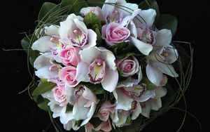 Preview wallpaper roses, orchids, flowers, bouquets, composition, design, green