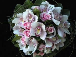 Preview wallpaper roses, orchids, flowers, bouquets, composition, design, green