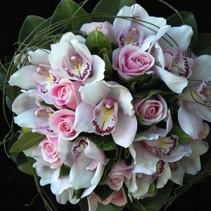 Preview wallpaper roses, orchids, flowers, bouquets, composition, design, green