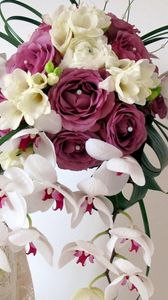 Preview wallpaper roses, orchids, freesia, bouquet, composition, beads