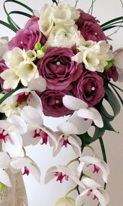 Preview wallpaper roses, orchids, freesia, bouquet, composition, beads