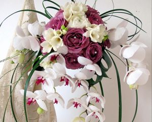 Preview wallpaper roses, orchids, freesia, bouquet, composition, beads