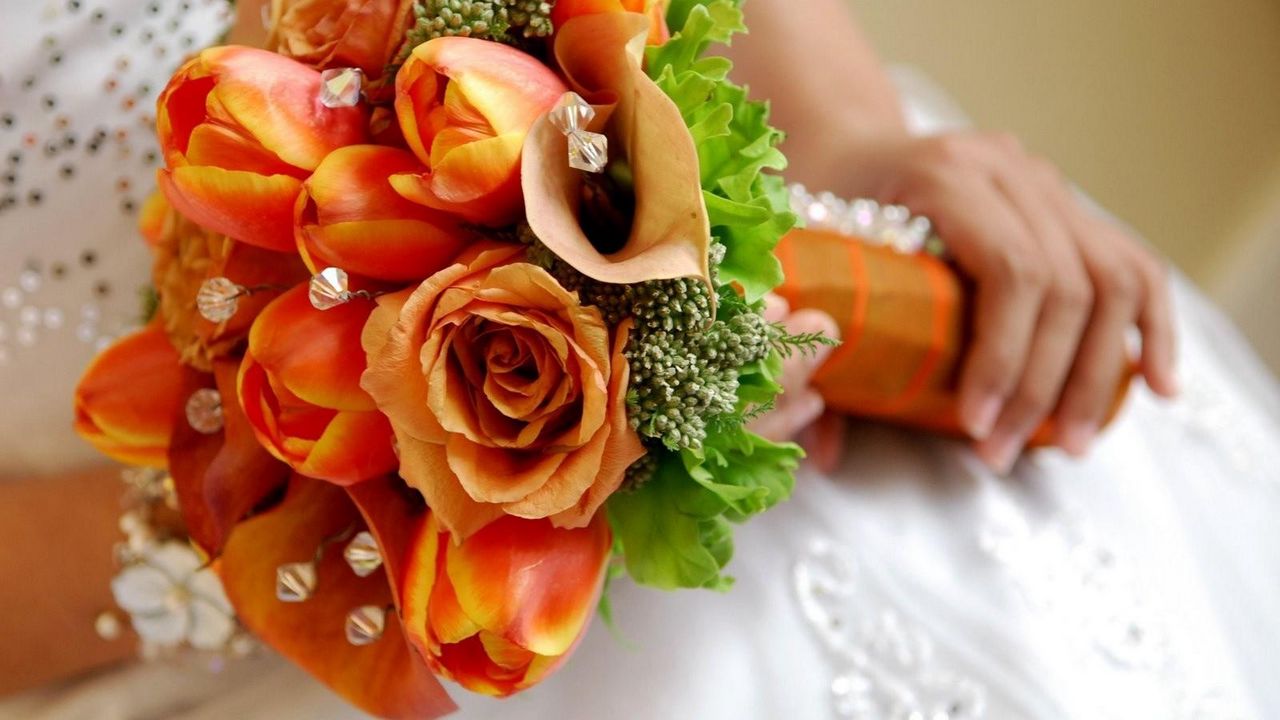 Wallpaper roses, tulips, flowers, stones, bridal bouquet