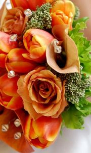 Preview wallpaper roses, tulips, flowers, stones, bridal bouquet