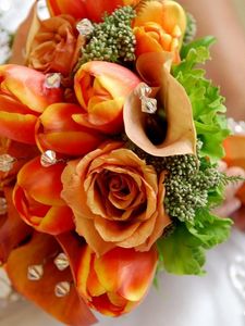 Preview wallpaper roses, tulips, flowers, stones, bridal bouquet