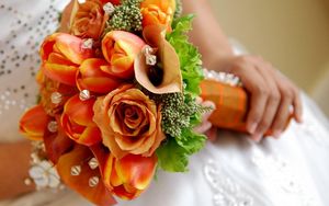 Preview wallpaper roses, tulips, flowers, stones, bridal bouquet