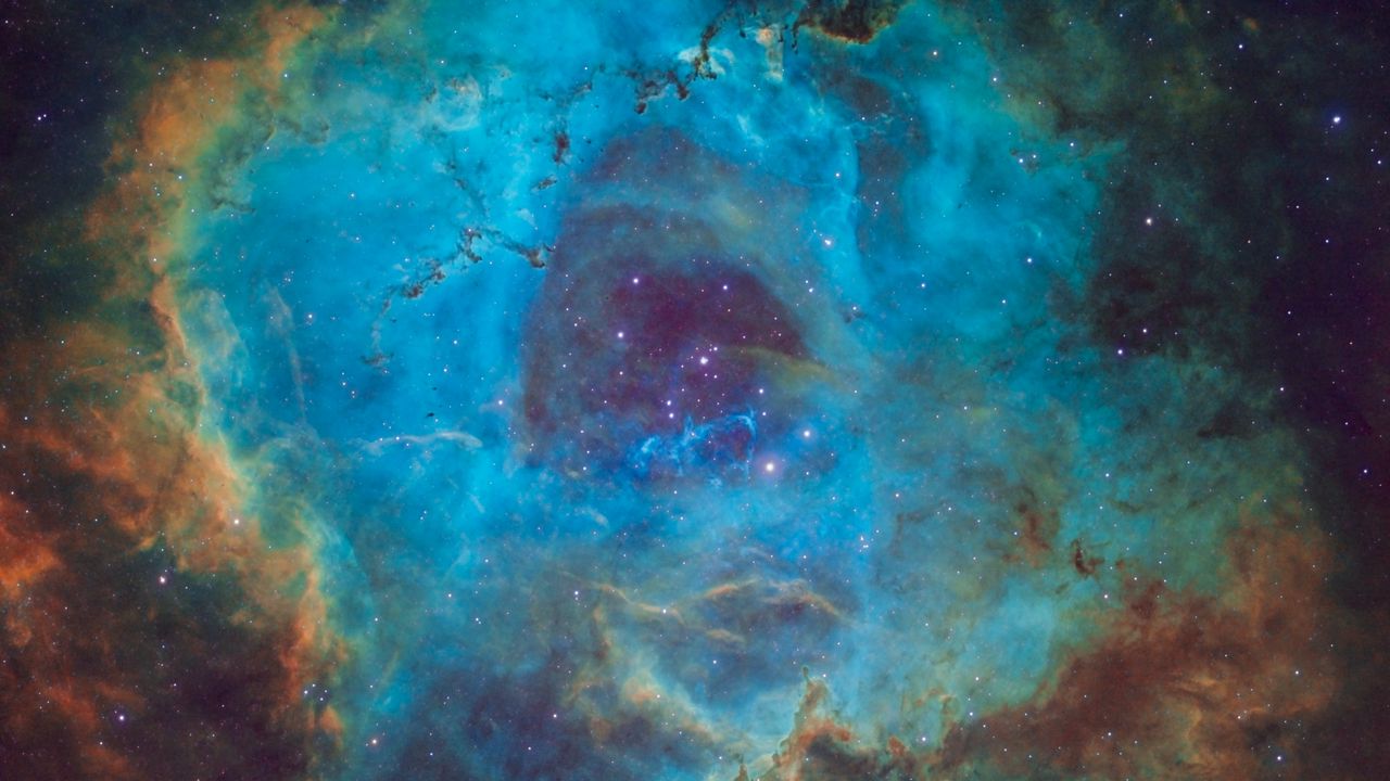 Wallpaper rosette nebula, nebula, glow, stars, space