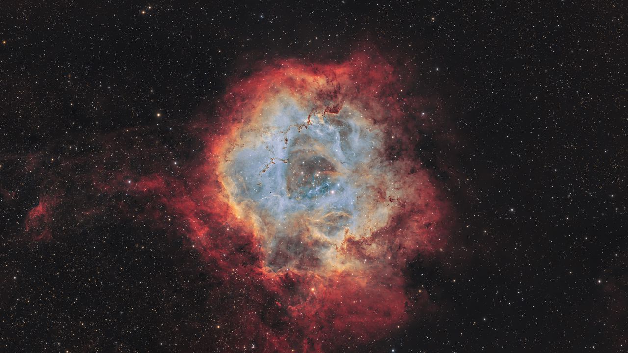 Wallpaper rosette nebula, nebula, stars, space, glow