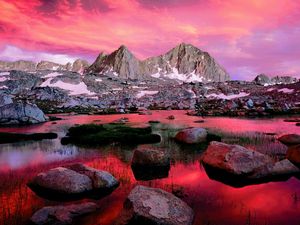 Preview wallpaper royal canyon, national park, california, water, lake, evening