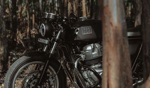 Preview wallpaper royal enfield, motorcycle, bike, black, forest