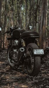 Preview wallpaper royal enfield, motorcycle, bike, black, trees